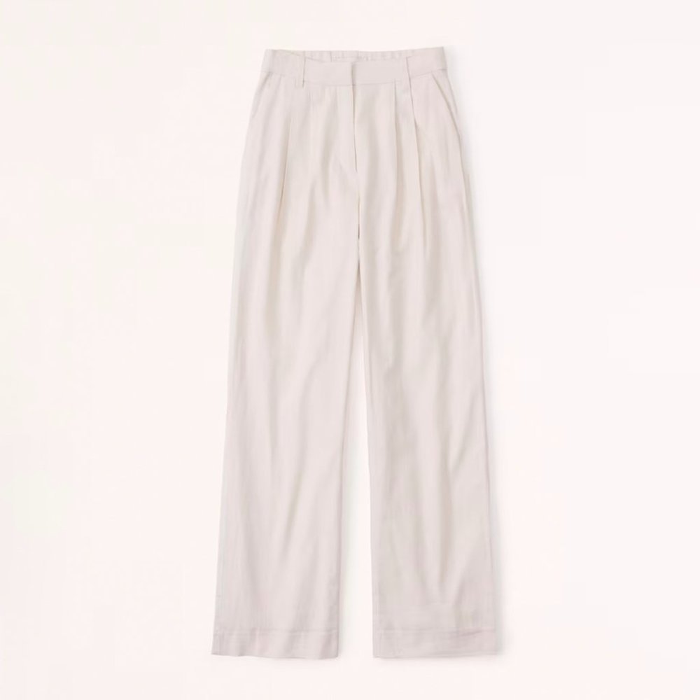 Abercrombie Linen-Blend Tailored Wide Leg Pant CREAM MED
